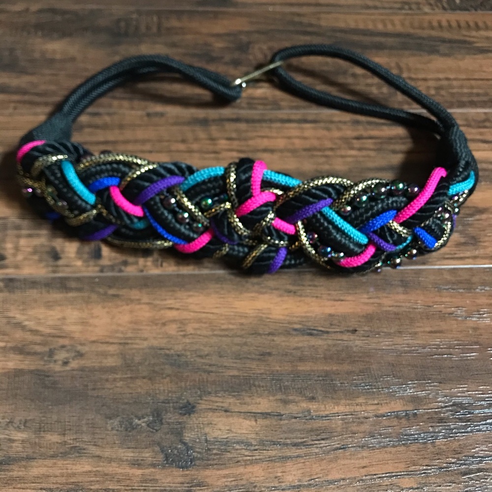 SOLD LOCALLY Vintage 80s braid belt oil slick gold jewel tone - Picture 2 of 3